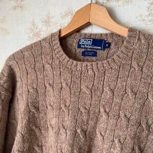 Vintage 90s Polo Ralph Lauren Alpaca Wool Cable Knit Sweater | Camel | Size XL